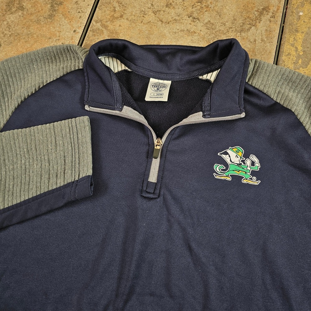 Notre Dame Fighting Irish Quarter Zip Pullover Sweatshirt‎ Mens L Navy Gray